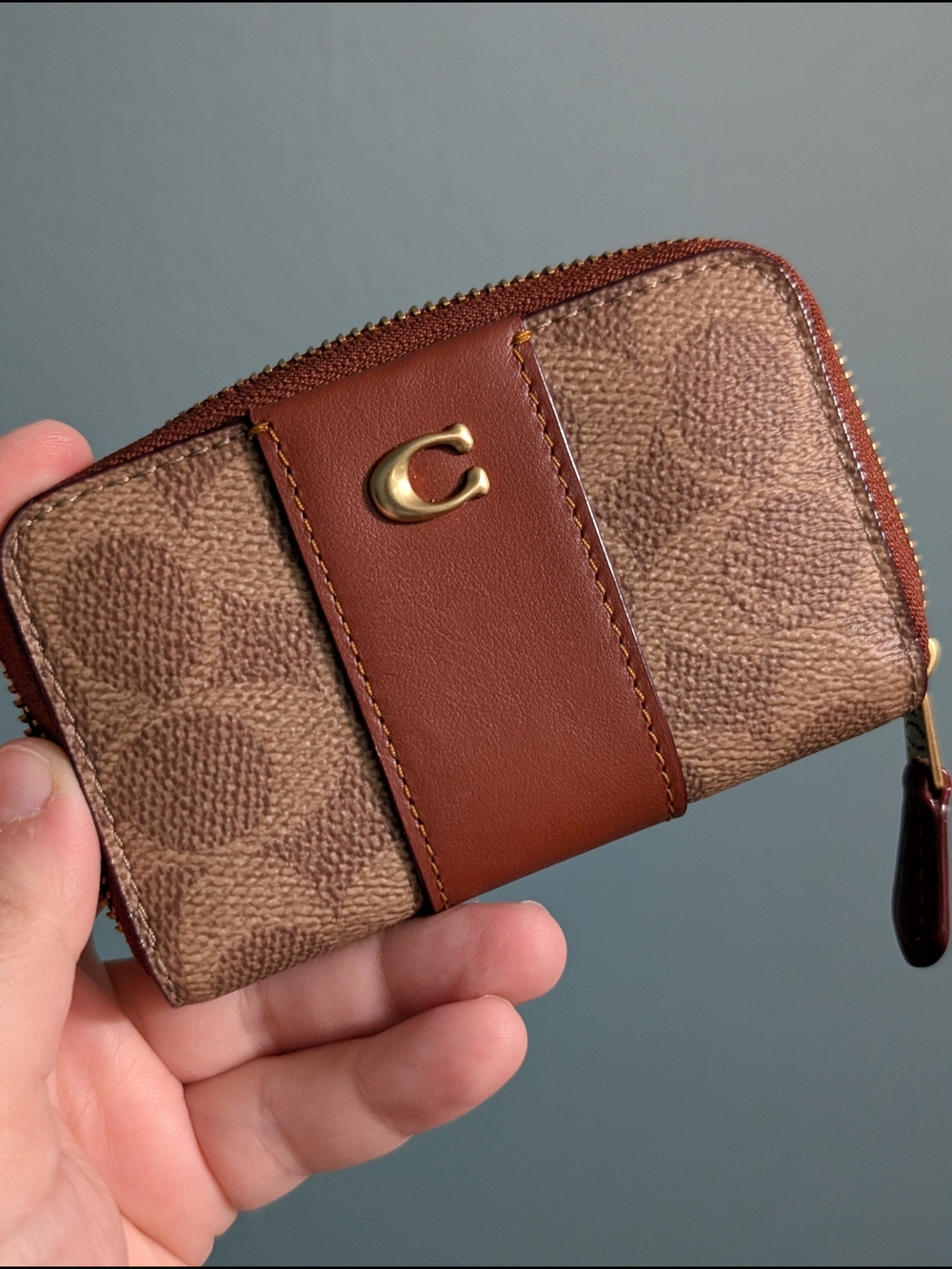 Coach Brown Signature Zip Card Case